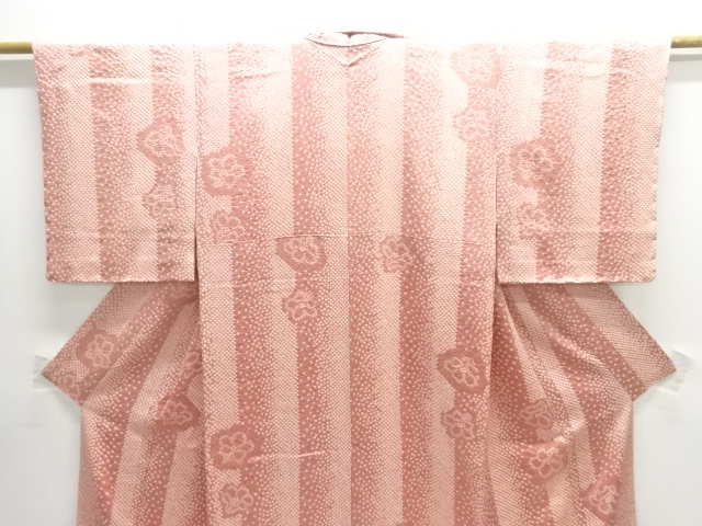  未使用品　本総絞り　縞に花模様小紋着物